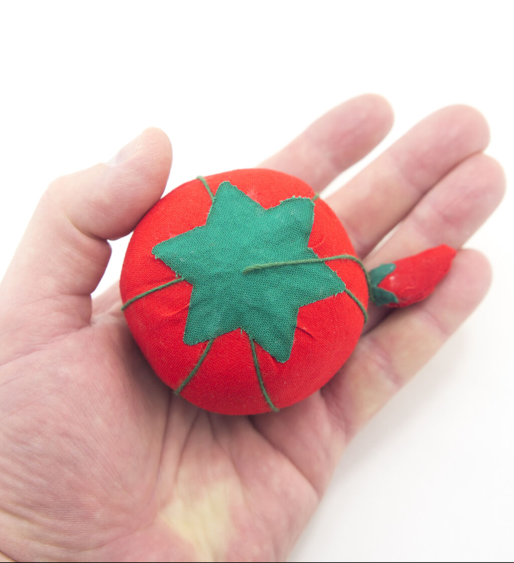 A Pair of Large Tomato Pin Cushions - 70 mm Diameter