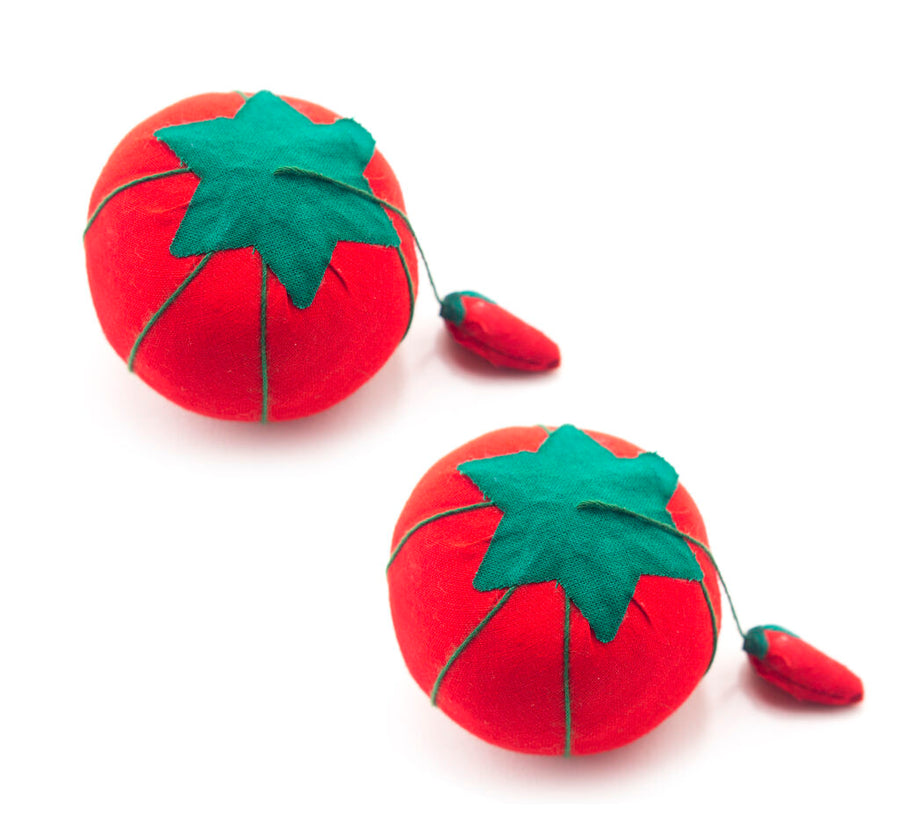 A Pair of Small Tomato Pin Cushions - 50 mm Diameter