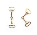 Pair of gold tone equestrian buckles for bags and footwear.