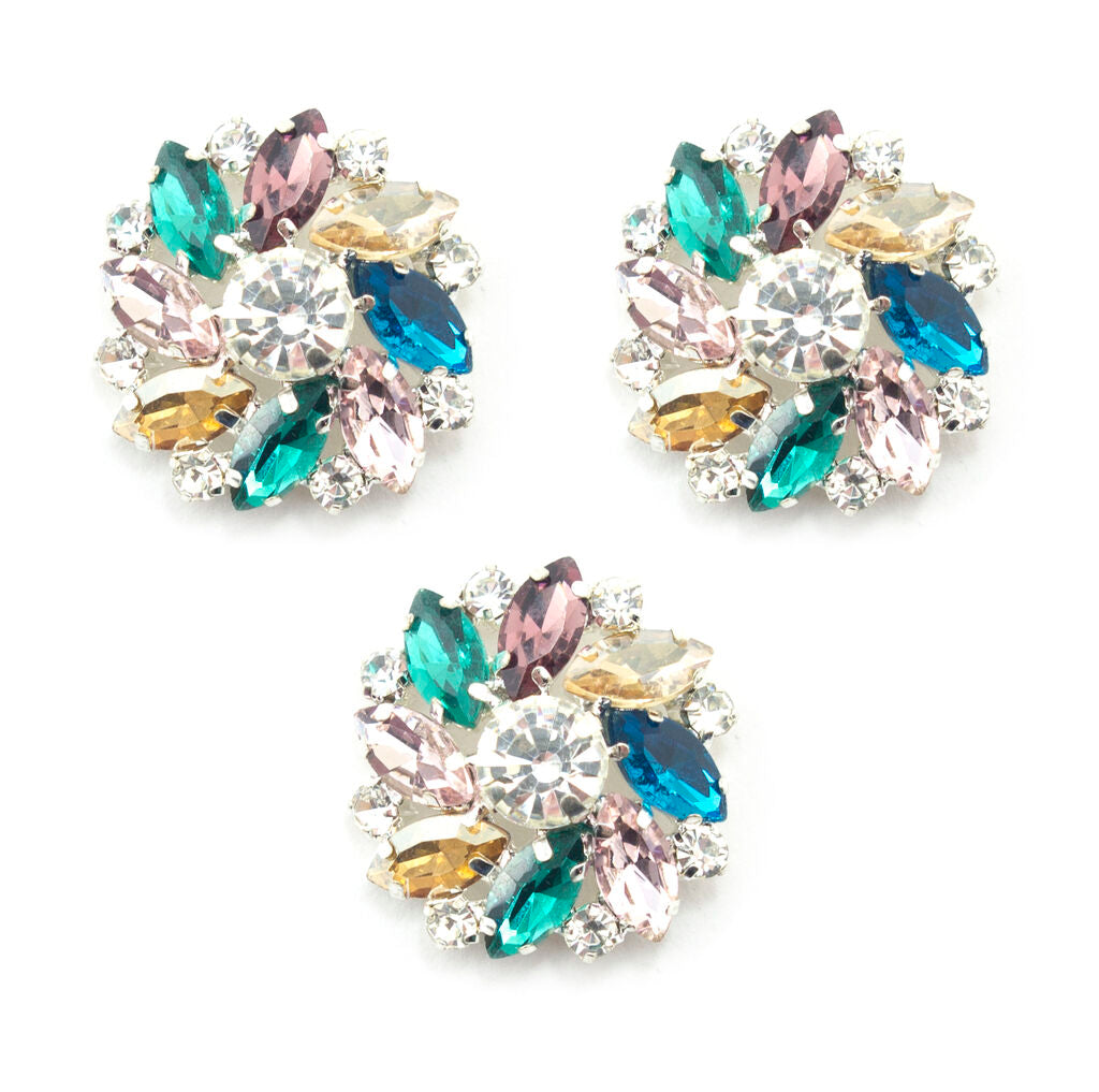 Set of 3 large multicoloured diamante crystal buttons