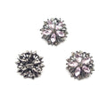 Set of 3 Victorian vintage style light pink glass crystal buttons in metal mounts.