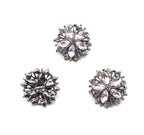 Set of 3 Victorian vintage style light pink glass crystal buttons in metal mounts.