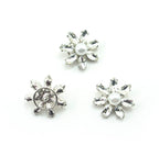 Set of 3 large clear glass crystal and pearl flower buttons.
