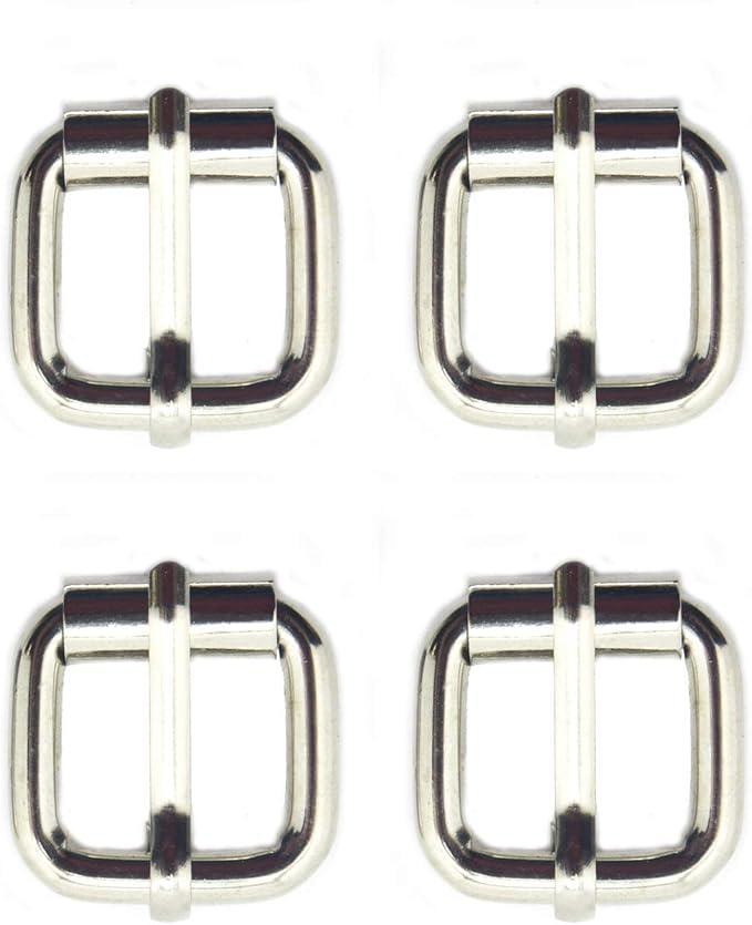 Set of 4 square silver-tone metal roller buckles for accessories