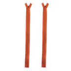 Two cinnamon brown invisible zippers, 14 inch length.