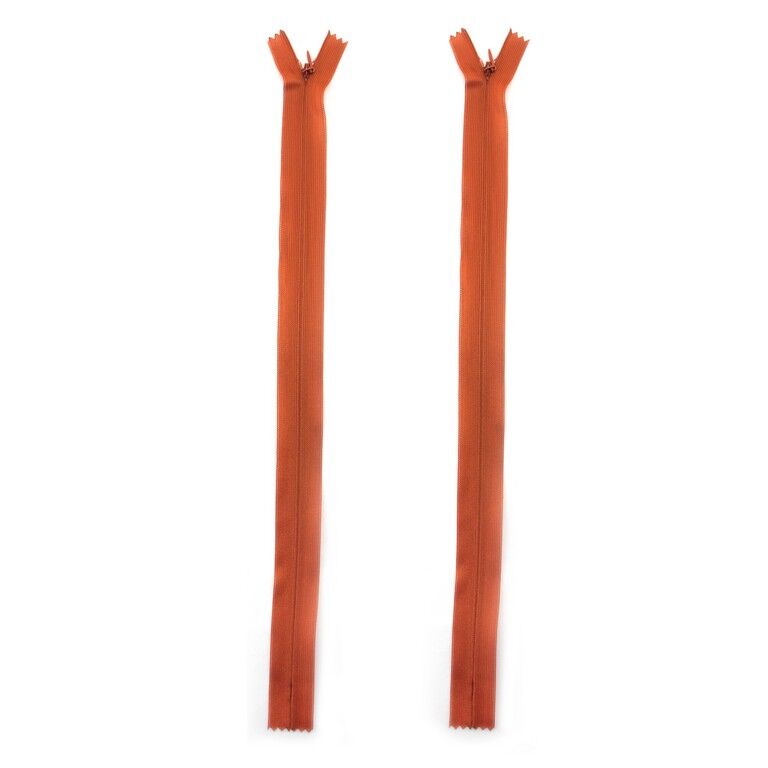 Two cinnamon brown invisible zippers, 14 inch length.