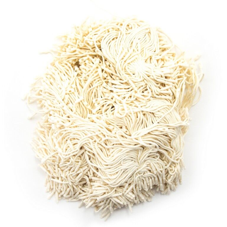Off white cotton hang tags with string snap locks displayed.