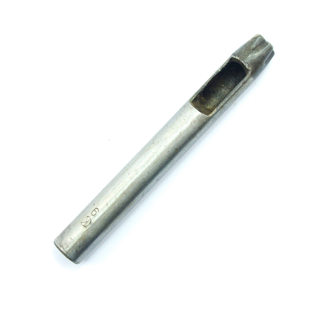 Close-up of the 9 mm hollow punch tool for leathercraft.