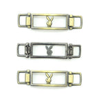 Set of 3 gold-gunmetal-tone bunny embellishments for leather goods.