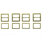 Antique gold tone metal buckles for shoes and bags on display.
