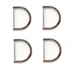 Four silver tone metal D rings displayed on a white background.