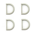 Set of 4 silver tone metal D rings for crafting projects.