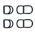 Set of 4 black metal hinged locking D rings for accessories.