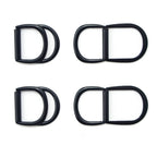 Set of 4 black metal hinged locking D rings for accessories.
