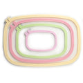 Four rounded rectangle plastic embroidery hoops in various sizes.