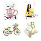 Iron-on transfers arranged in a vibrant layout