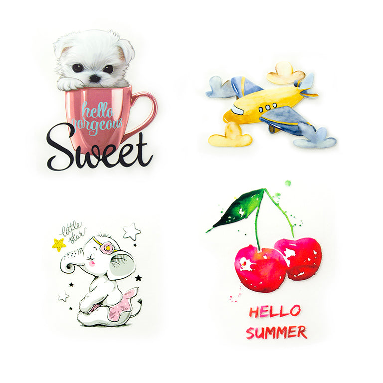 Variety of fashion motifs in a pack of iron-on transfers.