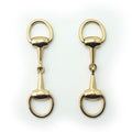 Darker gold tone metal hinged equestrian buckle on a white background.