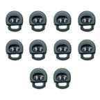 Set of 10 black metal hoodie cord locks displayed on a white background.