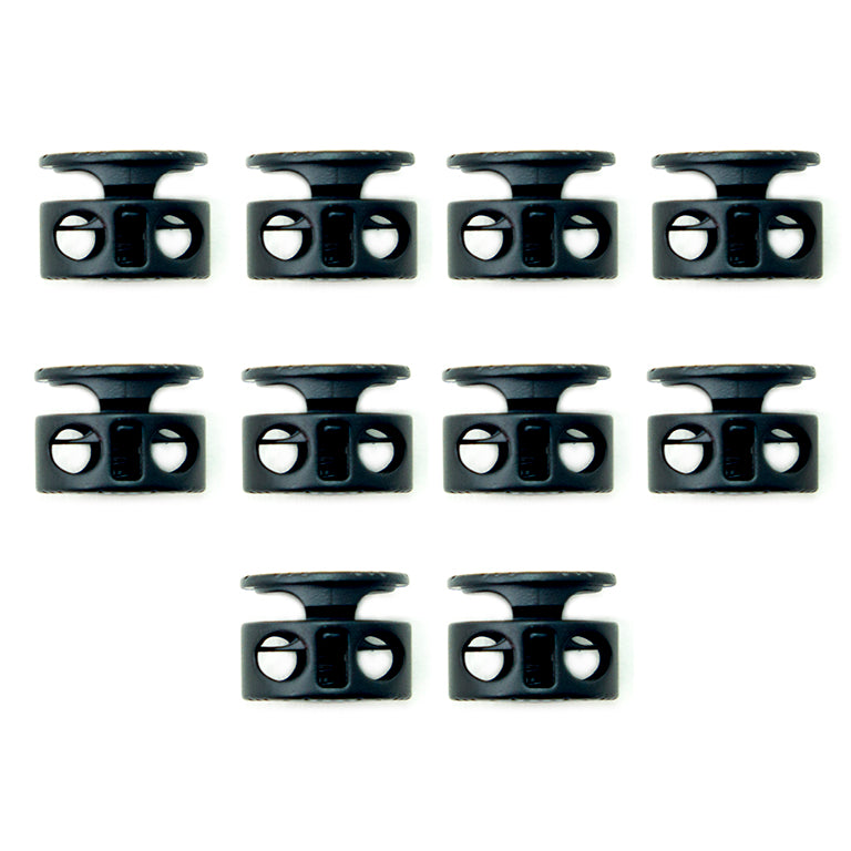 Set of 10 black metal round cord locks for drawstrings