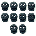 Set of 10 black metal hoodie cord locks displayed