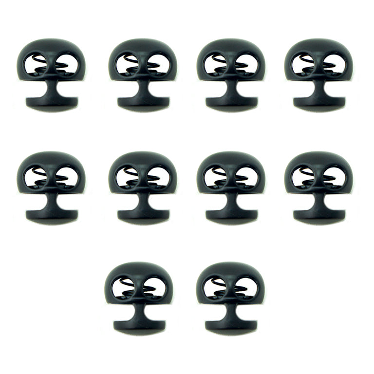 Pack of 10 black metal hoodie cord locks displayed on a white background.
