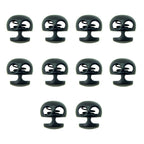 Pack of 10 black metal hoodie cord locks displayed on a white background.