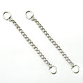 Two silver tone metal sew on coat hangers with chain loops.