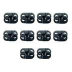 Set of 10 black metal hoodie cord locks displayed on a white background.