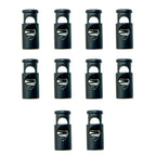 Set of 10 black metal hoodie cord locks displayed on a white background.