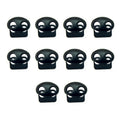 Set of 10 black metal hoodie cord locks displayed on a white background.