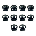 Set of 10 black metal hoodie cord locks displayed on a white background.