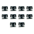 Set of 10 round black metal hoodie cord locks displayed