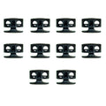 Set of 10 black metal hoodie cord locks displayed together.