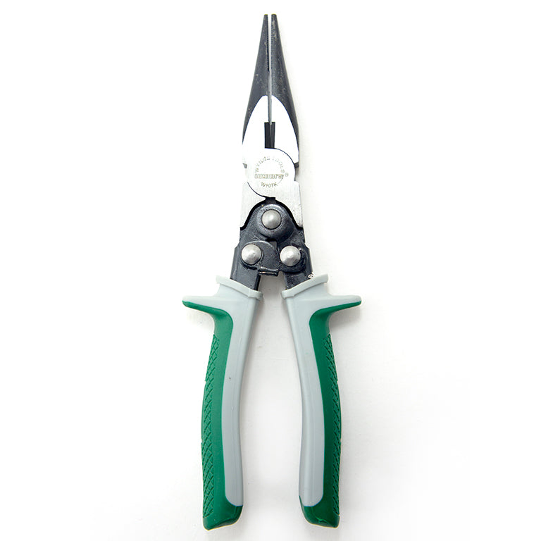 Close-up of the needle nose pliers showing the cutting edge