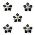 Set of 5 black and clear crystal decorative buttons in silver tone setting