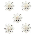 Set of 5 clear crystal decorative buttons in silver tone setting, 28 mm diameter.