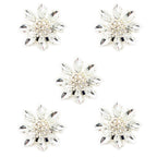 Set of 5 clear crystal decorative buttons in silver tone setting, 28 mm diameter.