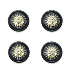 Set of 4 flower pattern clear crystal buttons in black acrylic setting.