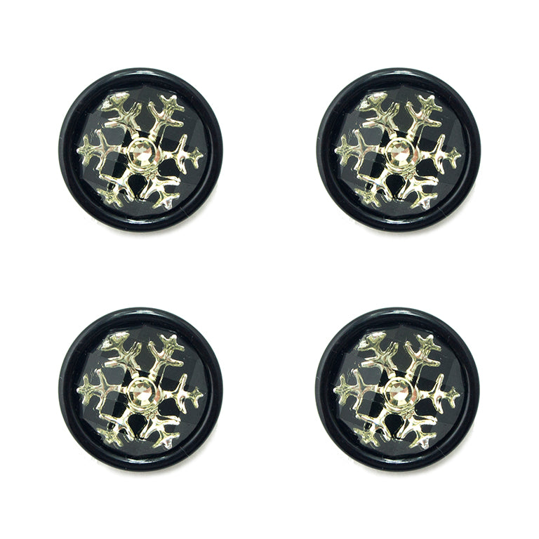Set of 4 snow flake buttons in black acrylic setting