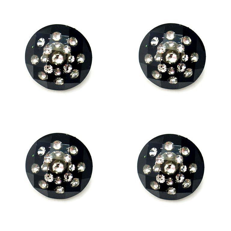 Set of 4 clear crystal buttons in black acrylic settings