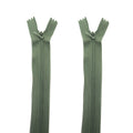 Two army green invisible zippers, 14 inch long, displayed on a white background.