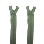 Two army green invisible zippers, 14 inch long, displayed on a white background.
