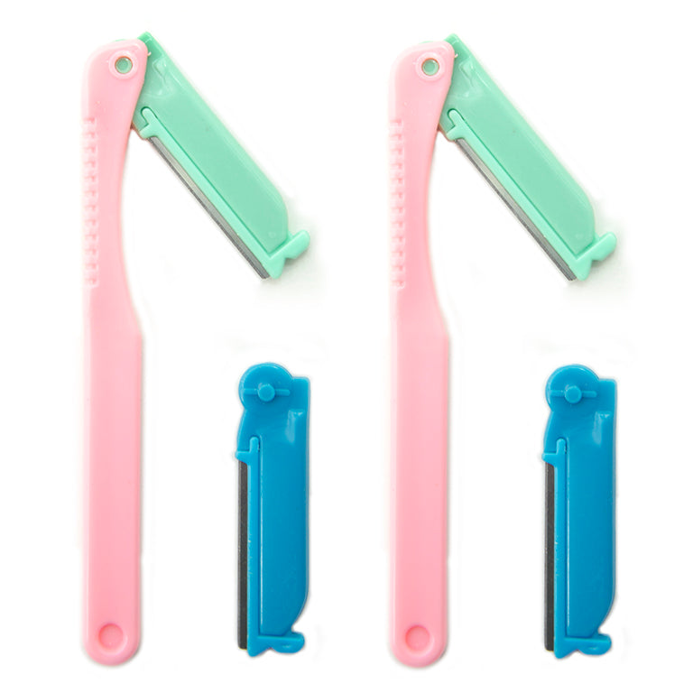 Pocket sized eyebrow and facial hair trimmer with folding design.