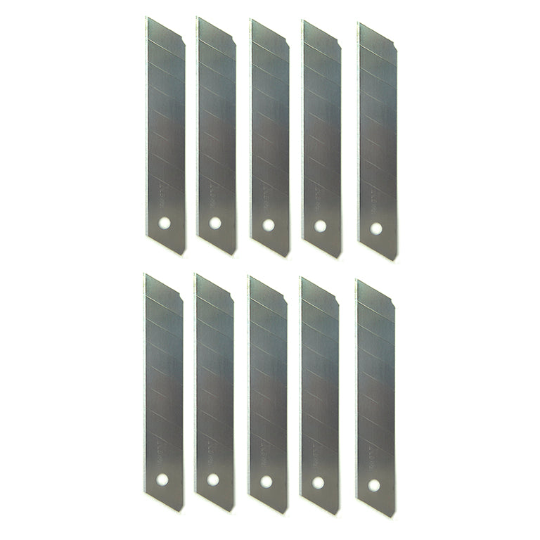 Pack of 10 snap-off high carbon steel blades for cutting knives.
