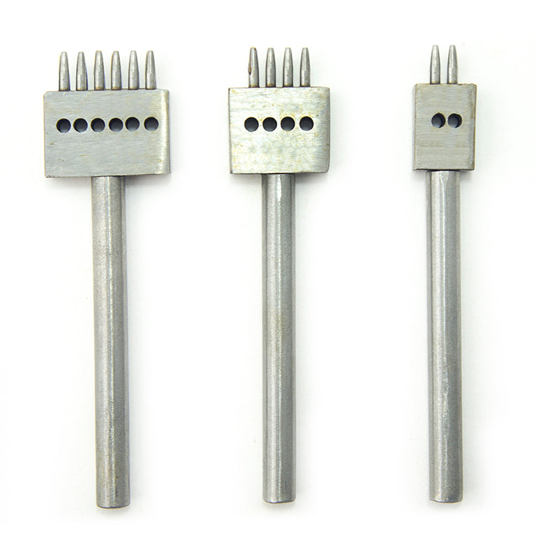 Set of 3 metal diamond hole punches for leather crafting.