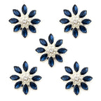 Set of 5 deep blue and clear crystal buttons in silver tone mount.