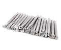Set of 20 steel leather craft stamps arranged neatly