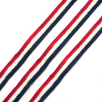 Red cream and navy cotton flat rope on a white background.