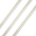 Cream and red cotton flat rope trim on a white background.